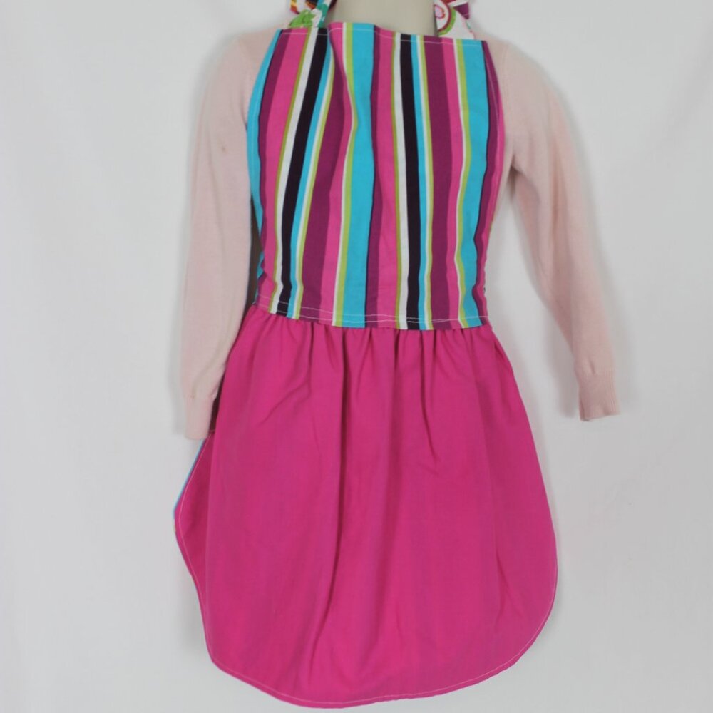 Novelty Print Apron Children Pink, Blue & White Reversible Full Gathered Size 3- - Picture 2 of 9
